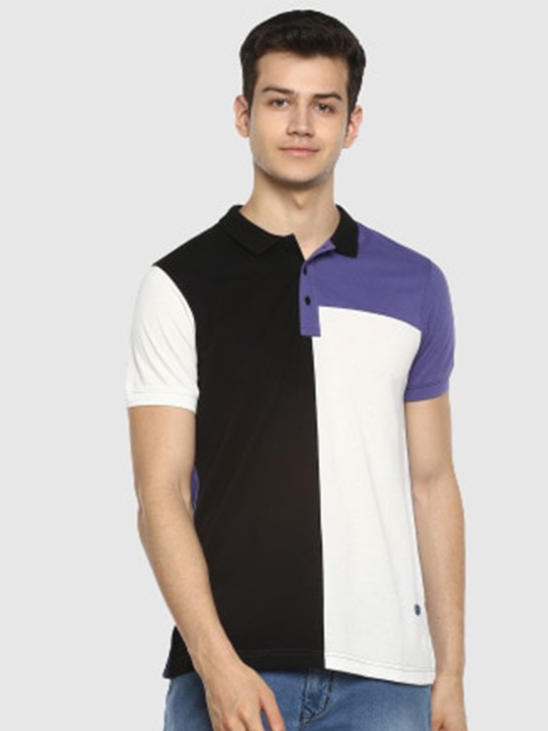 

Red Chief Men Colorblocked Polo Collar Cotton T-shirt, Black