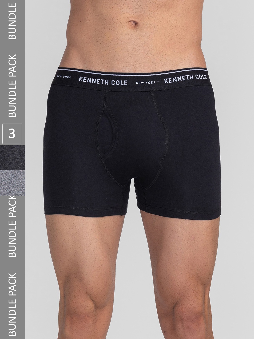 

Kenneth Cole Men Pack Of 3 Brand Name Printed Detail Cotton Trunks, Black