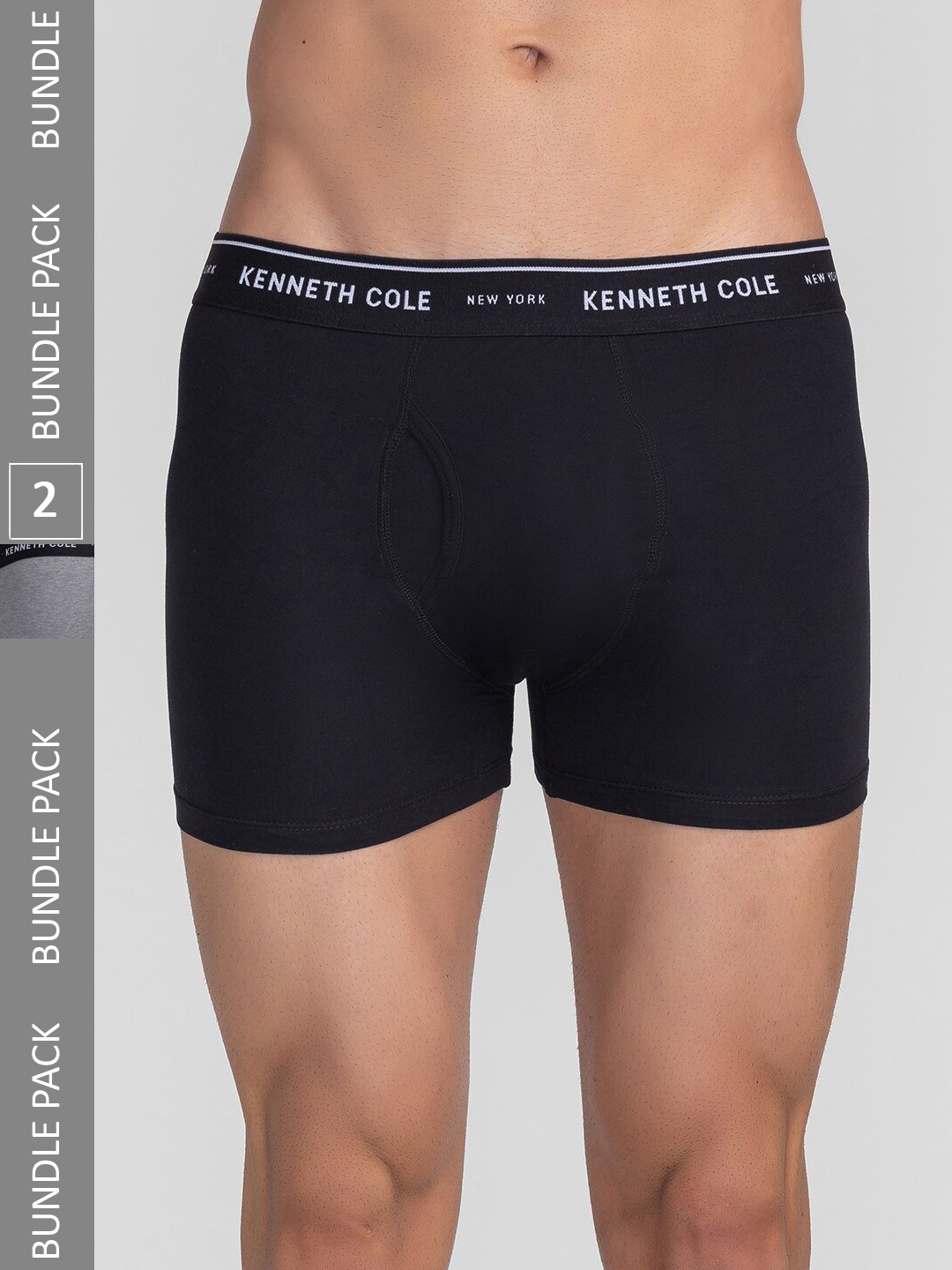 

Kenneth Cole Men Pack Of 2 Brand Logo Printed Waistband Outer Elastic Trunks, Black