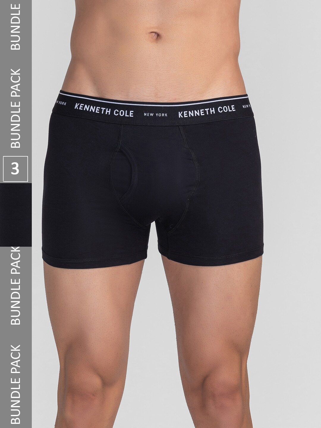 

Kenneth Cole Men Pack Of 3 Brand Logo Printed Waistband Outer Elasticated Trunks, Black