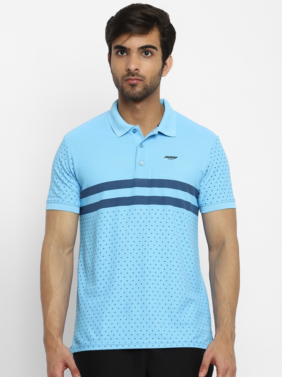 

FURO by Red Chief Micro Ditsy Printed Polo Collar T-shirt, Turquoise blue
