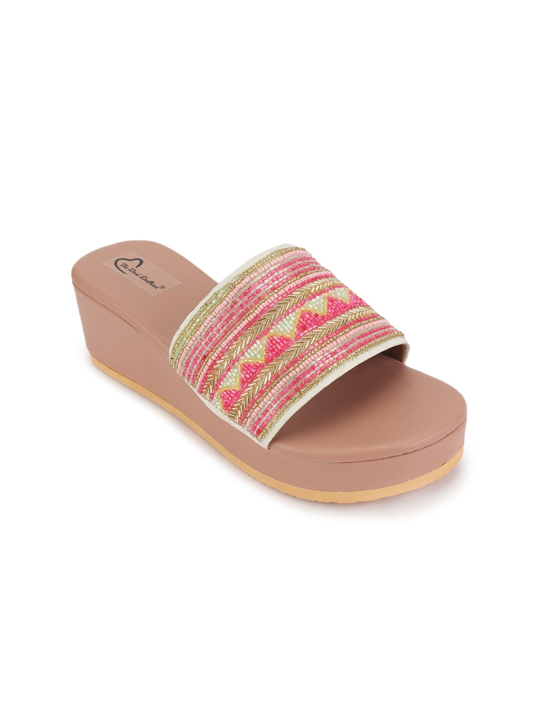 

The Desi Dulhan Ethnic Embellished Open Toe Wedges, Peach