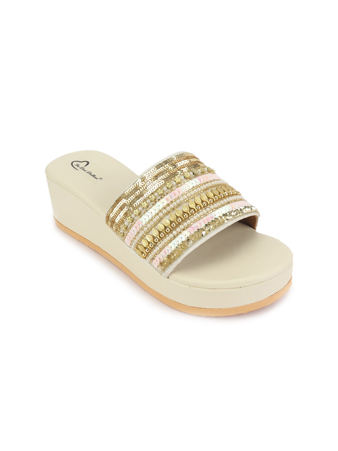 

The Desi Dulhan Embellished Open Toe Flatform Heels, Gold