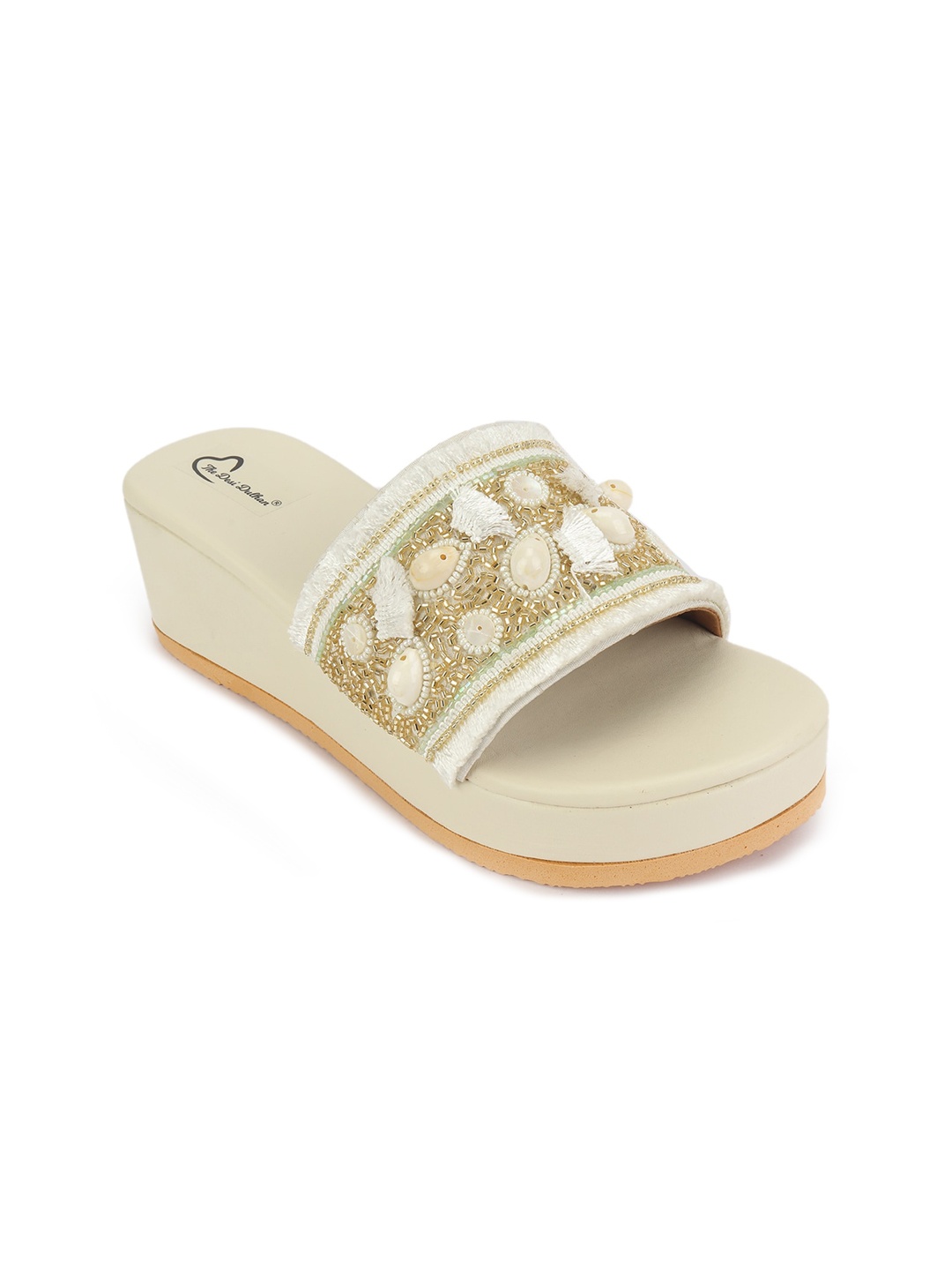 

The Desi Dulhan Ethnic Embellished Open Toe Wedges, White