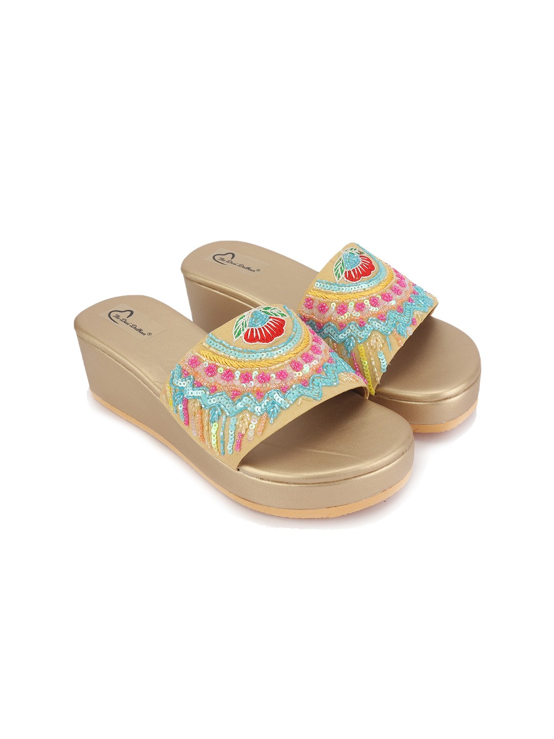 

The Desi Dulhan Embellished Flatform Heels, Gold