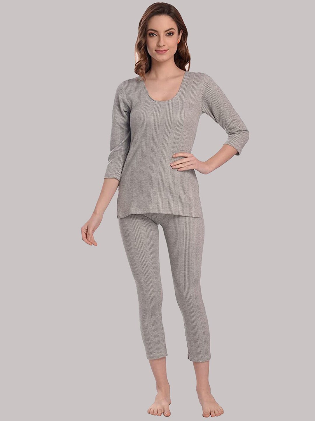 

KEX Ribbed Lightweight Snug Tailored Fit Slim-Fit Thermal Set, Grey