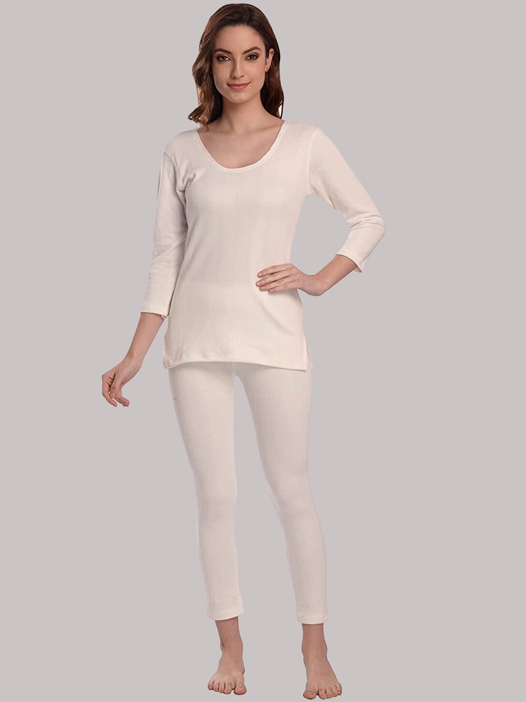 

KEX Ribbed Lightweight Snug Tailored Fit Slim-Fit Thermal Set, Off white