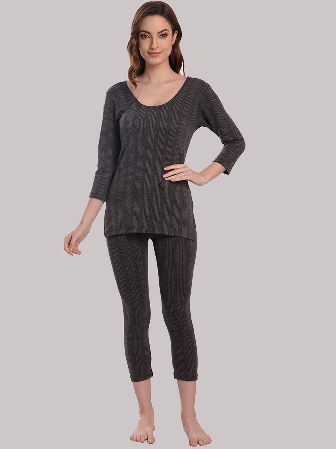 

KEX Ribbed Lightweight Snug Tailored Fit Slim-Fit Thermal Set, Charcoal