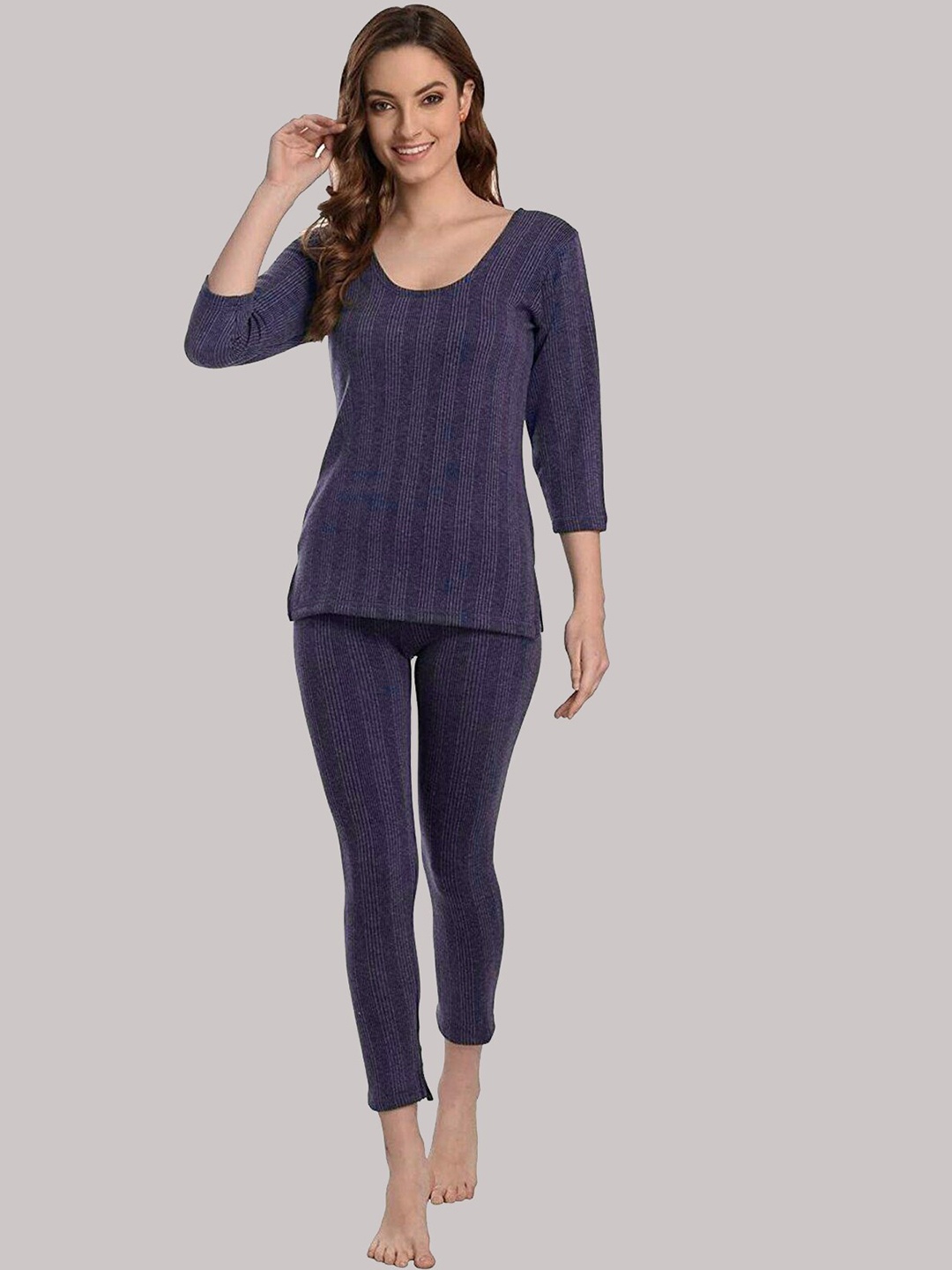 

KEX Ribbed Lightweight Snug Tailored Fit Slim-Fit Thermal Set, Navy blue