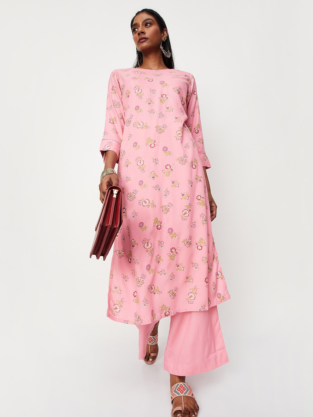 

max Women Wide Leg Slip-On Ethnic Palazzo, Coral