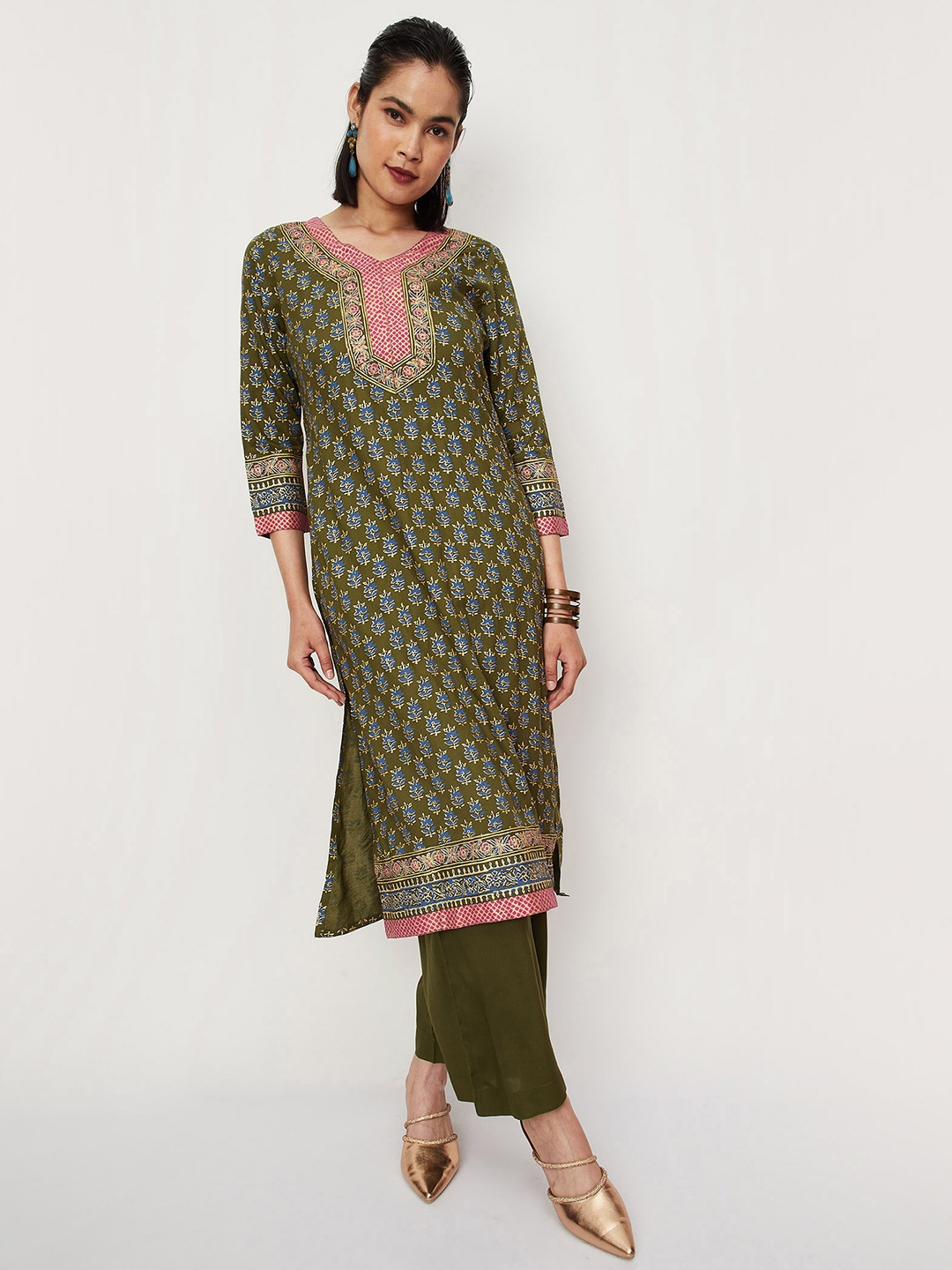 

max Women Green Ethnic Palazzos