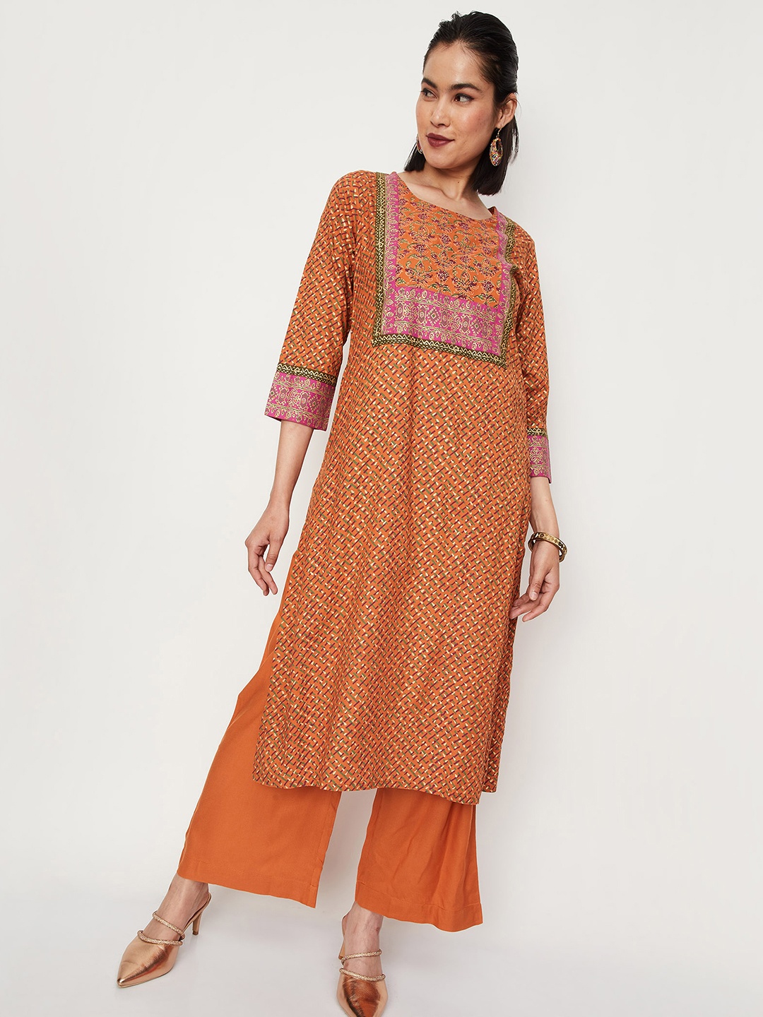 

max Women Orange Ethnic Palazzos