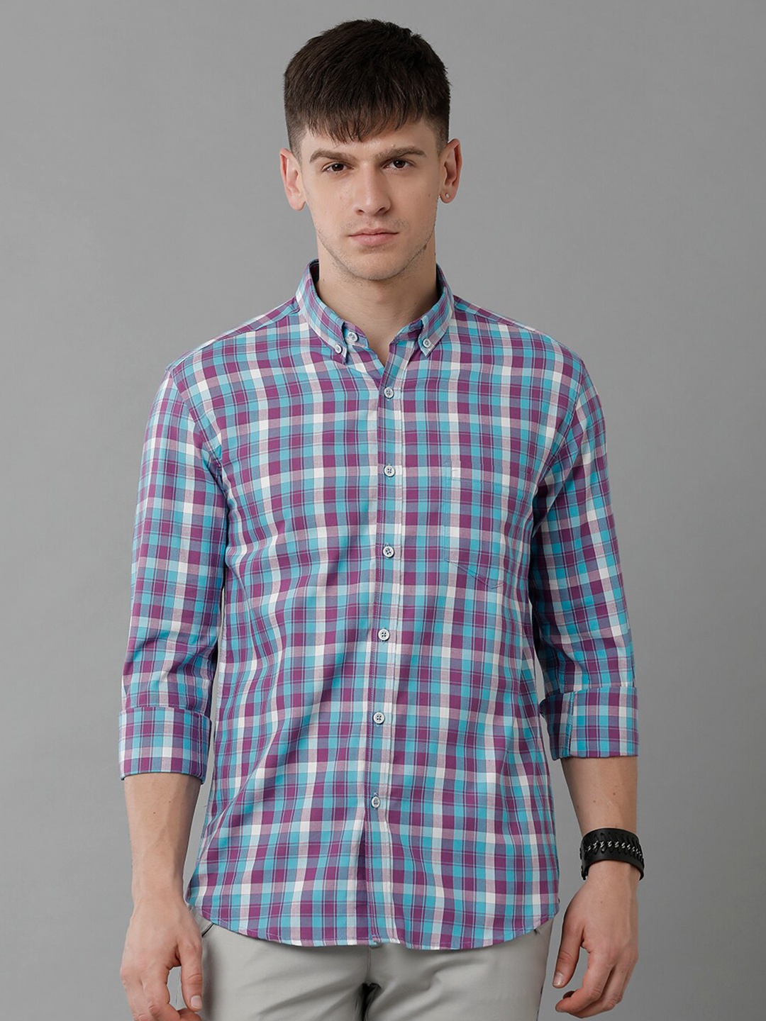 

YOVISH Premium Tartan Checks Checked Cotton Casual Shirt, Purple