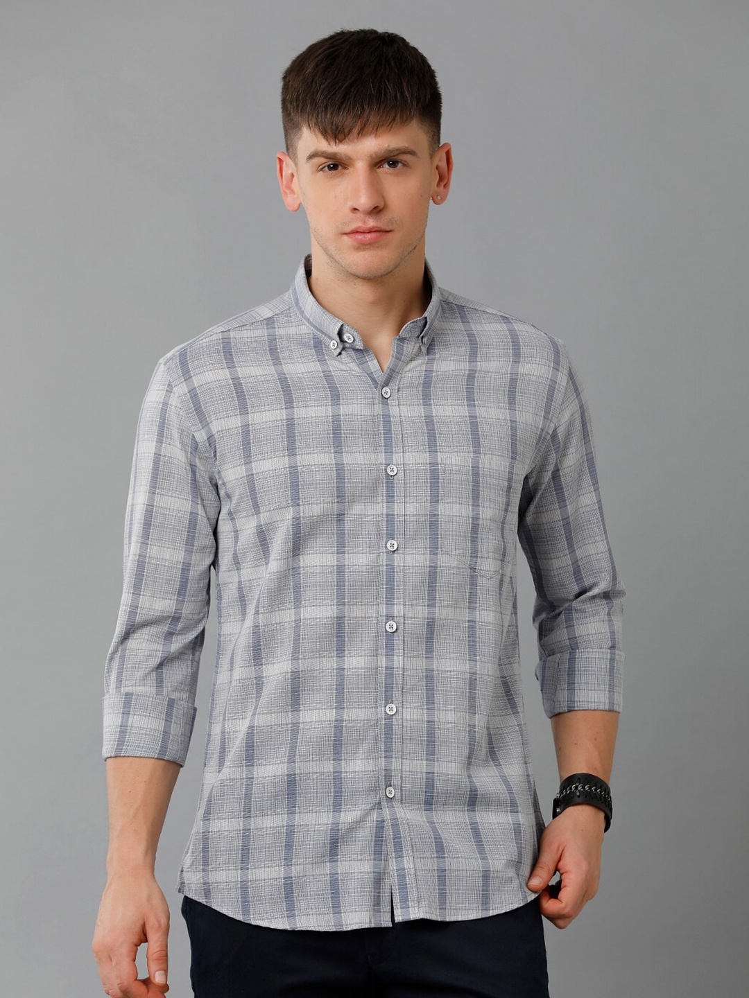 

YOVISH Premium Shepherd Checks Checked Cotton Casual Shirt, Grey