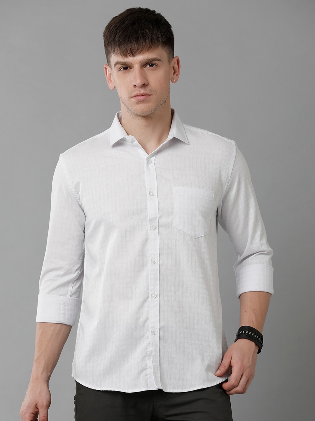 

YOVISH Men Premium Checked Casual Pure Cotton Shirt, White