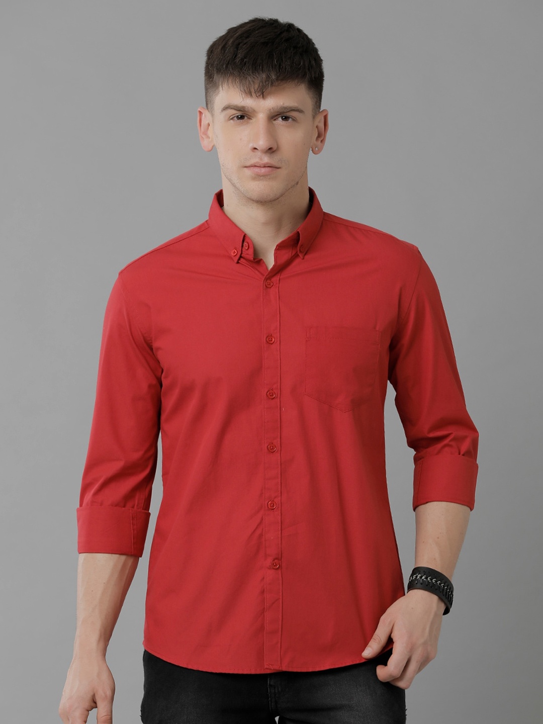 

YOVISH Premium Button-Down Collar Casual Cotton Shirt, Red