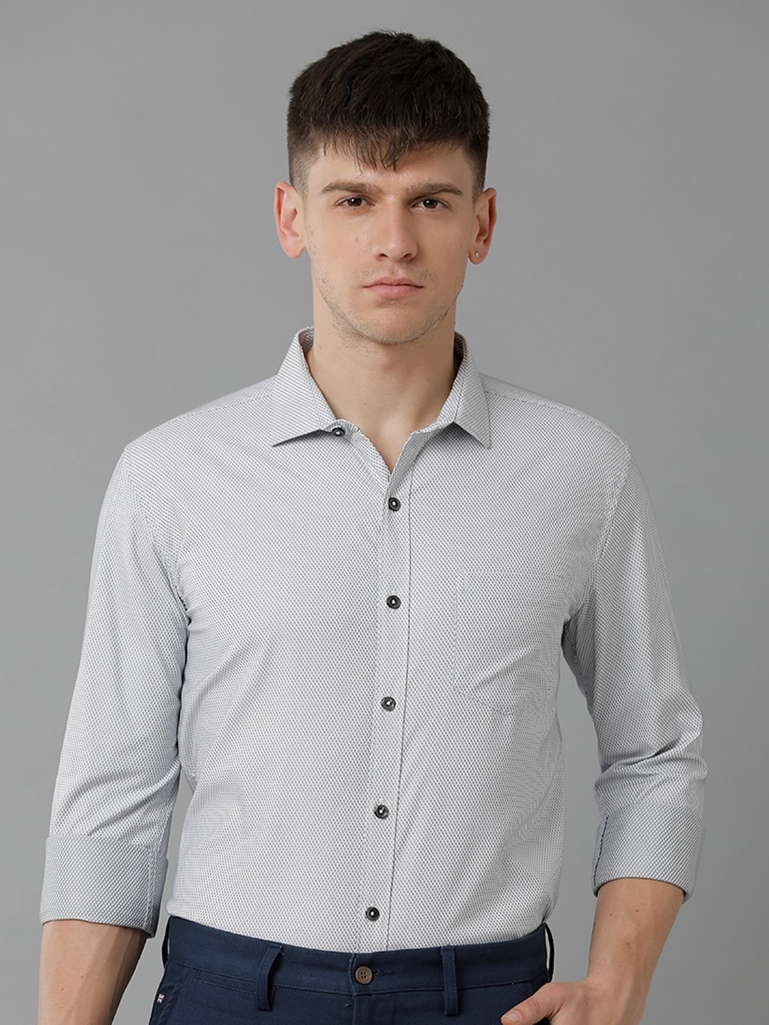 

YOVISH Premium Micro Ditsy Printed Formal Pure Cotton Shirt, Grey