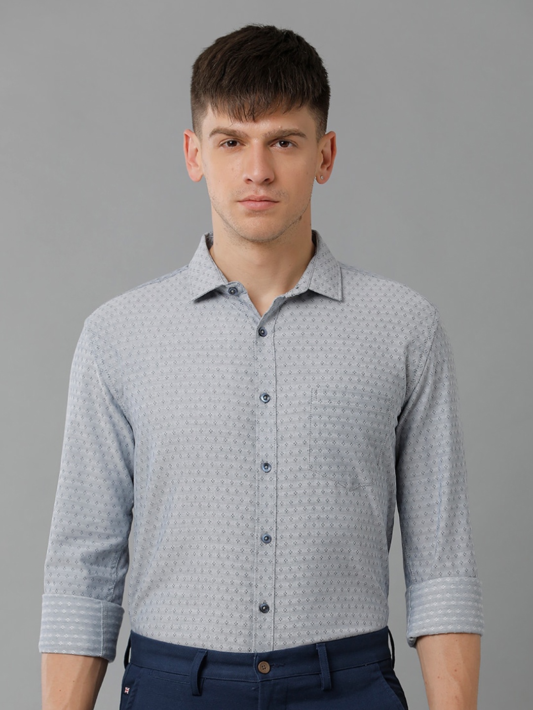 

YOVISH Premium Micro Ditsy Printed Casual Pure Cotton Shirt, Grey
