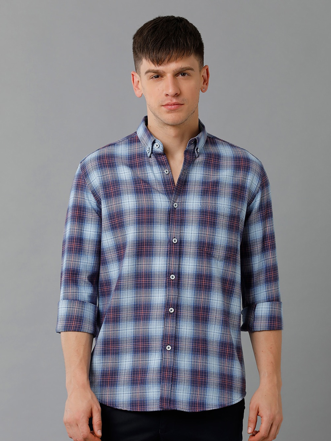 

YOVISH Tartan Checks Cotton Casual Shirt, Blue