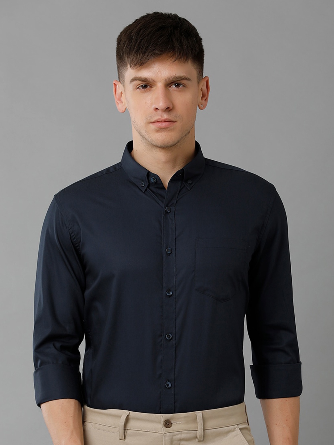 

YOVISH Spread Collar Cotton Formal Shirt, Navy blue