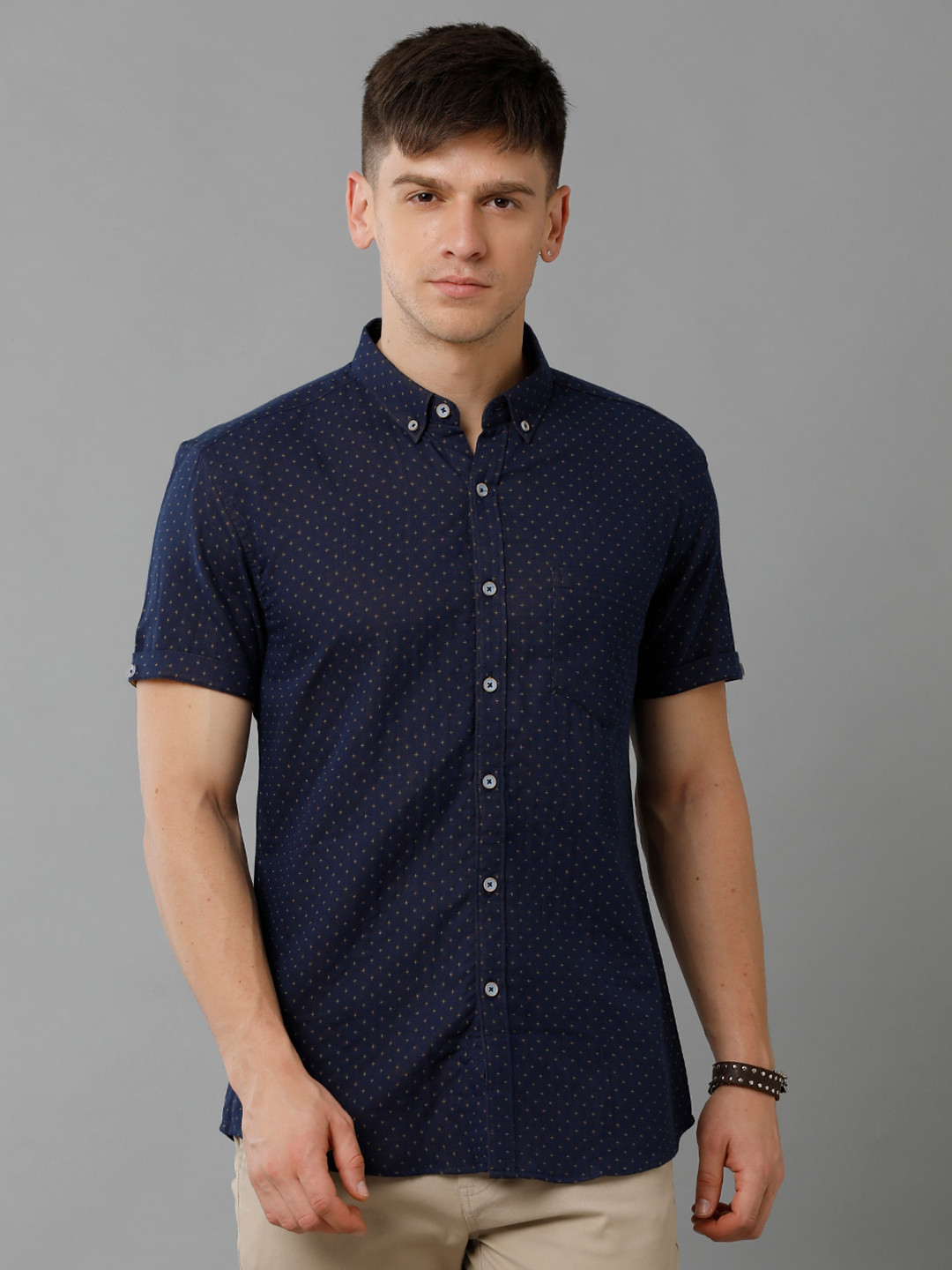 

YOVISH Micro Ditsy Printed Cotton Casual Shirt, Blue