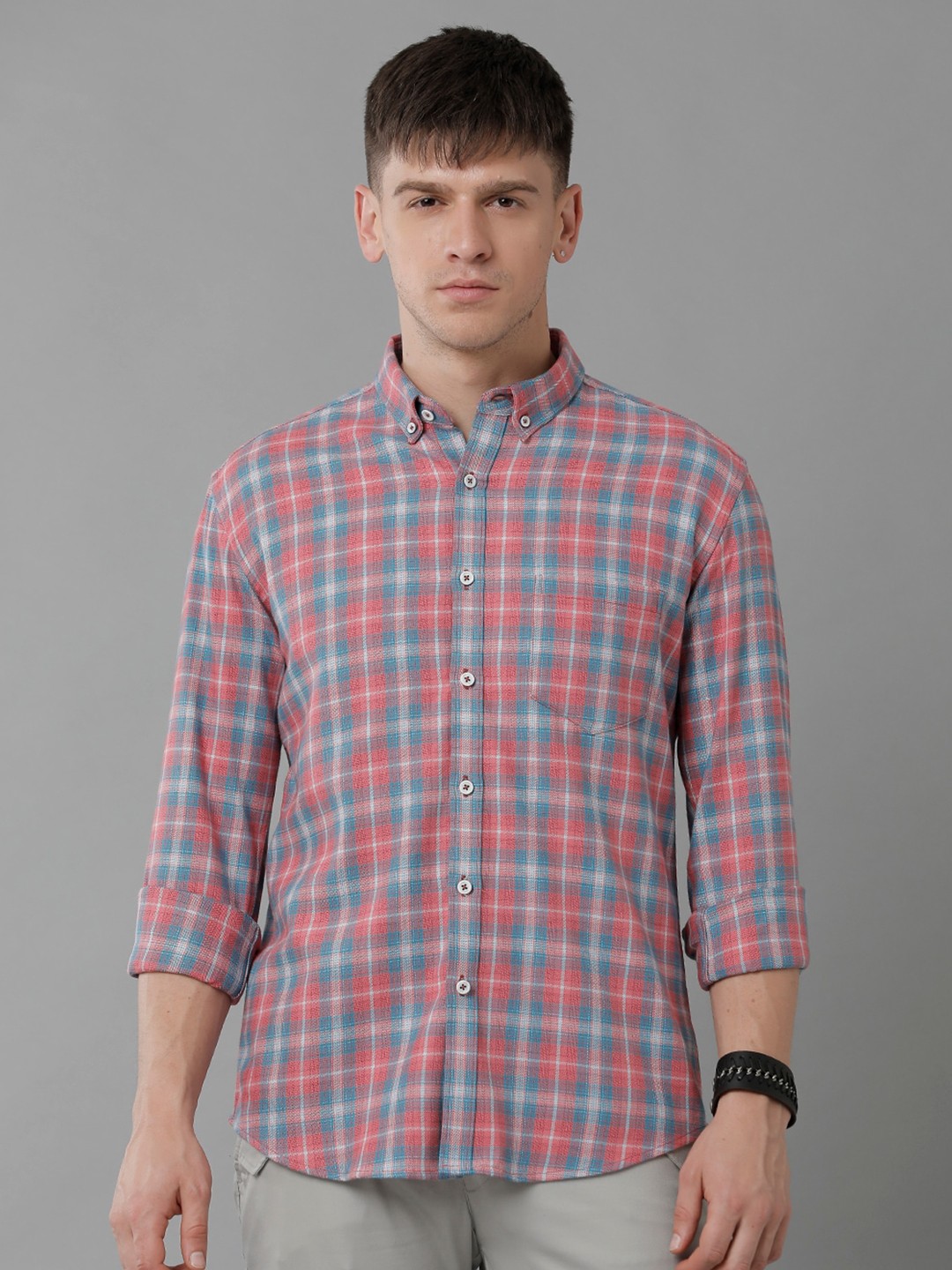 

YOVISH Premium Tartan Checked Cotton Casual Shirt, Pink