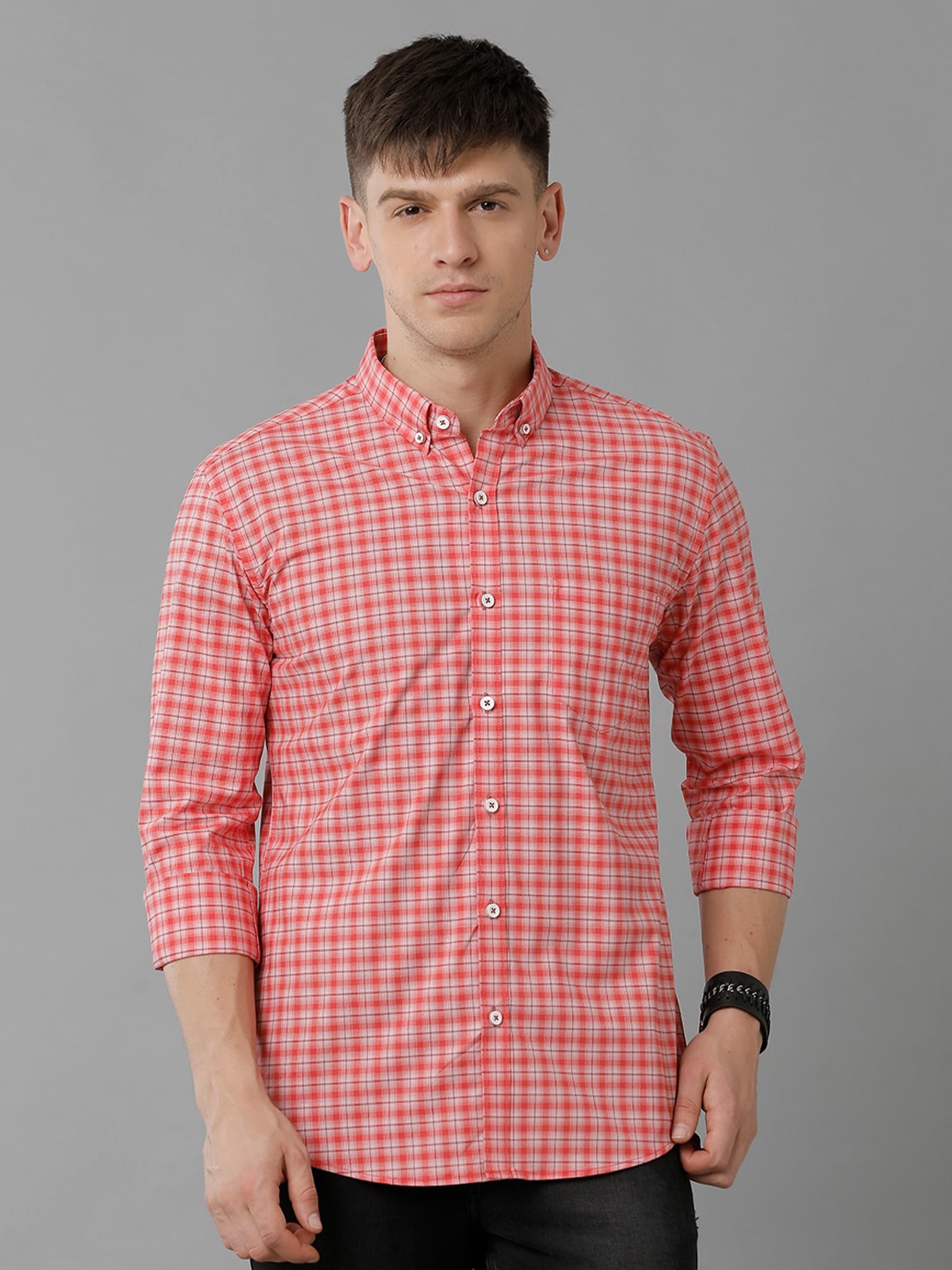 

YOVISH Premium Micro Checks Checked Cotton Casual Shirt, Red