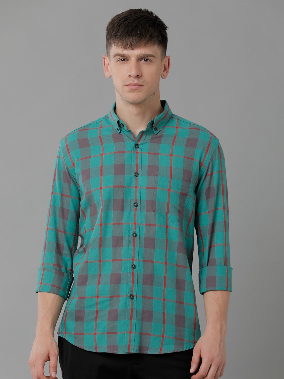 

YOVISH Premium Tartan Checks Checked Cotton Casual Shirt, Green