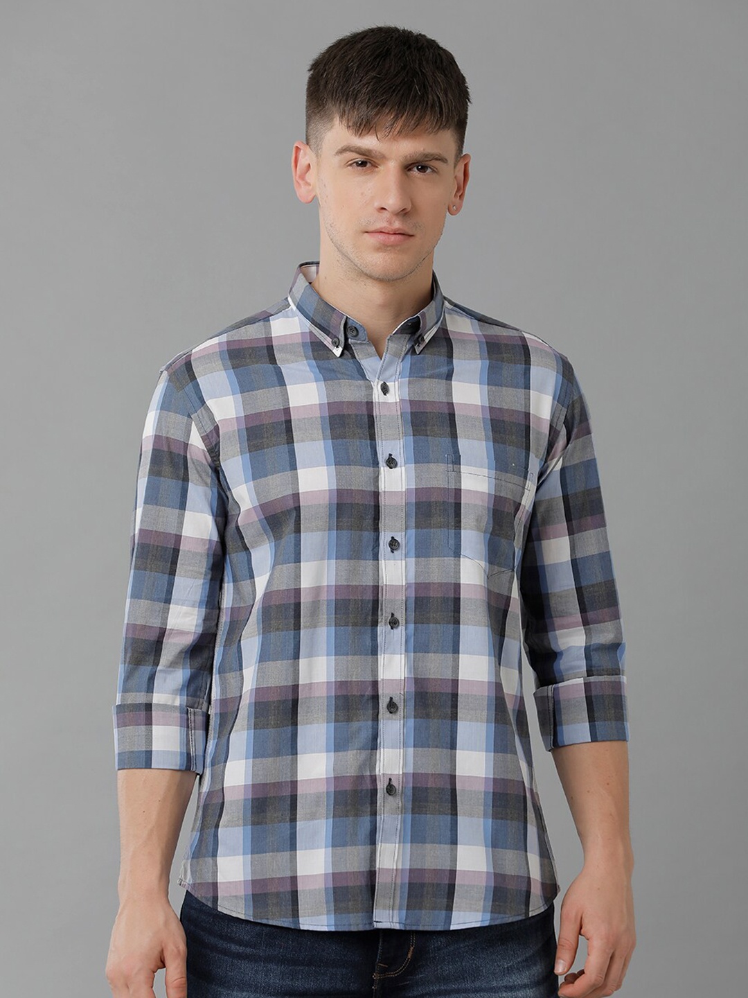 

YOVISH Premium Tartan Checks Checked Cotton Casual Shirt, Grey