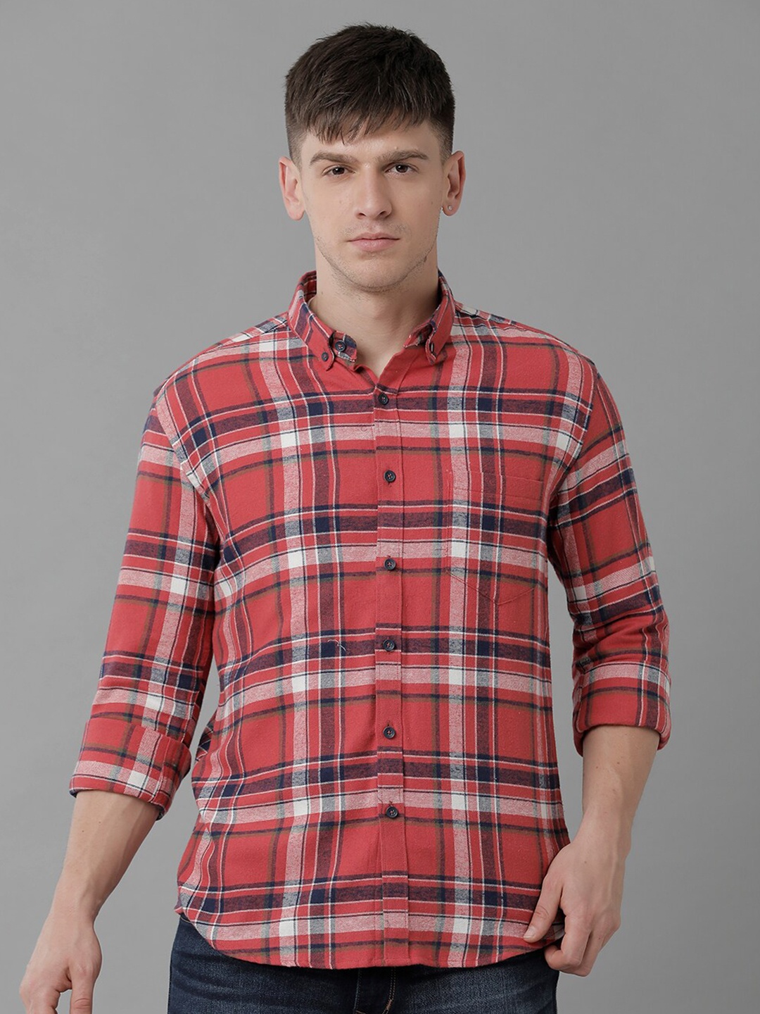 

YOVISH Premium Tartan Checks Checked Cotton Casual Shirt, Red