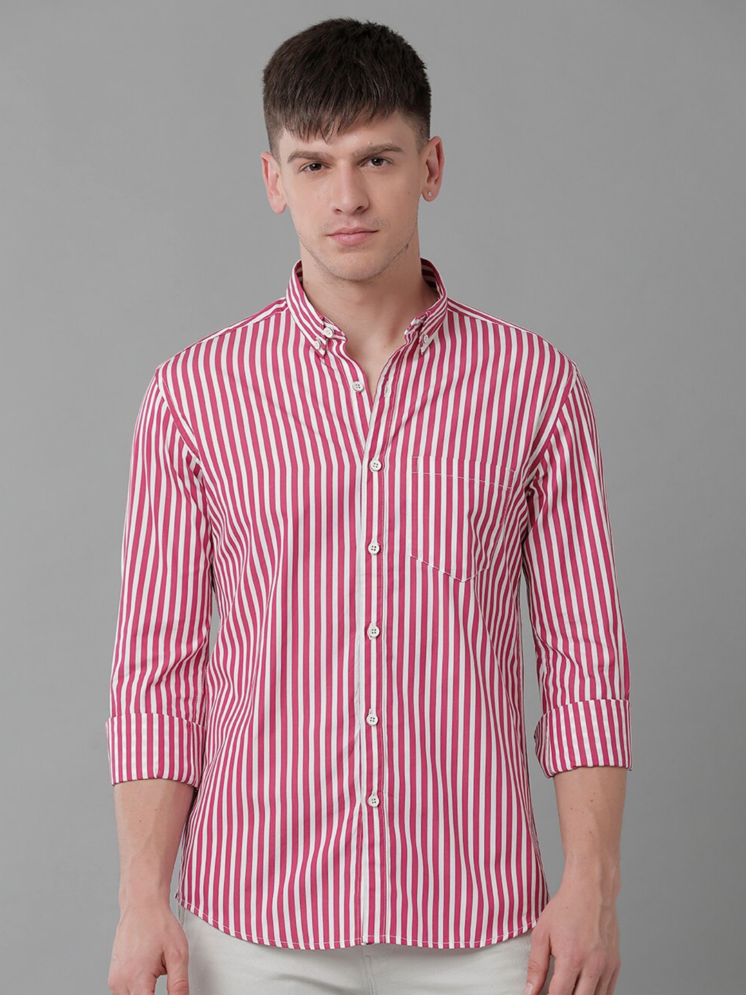 

YOVISH Premium Vertical Striped Striped Cotton Casual Shirt, Pink