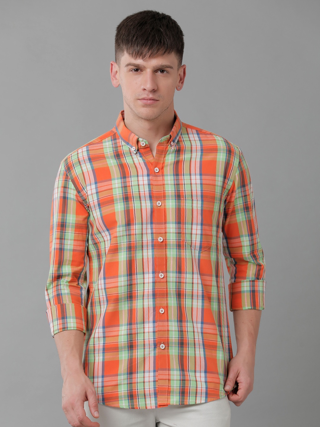 

YOVISH Premium Tartan Checks Checked Cotton Casual Shirt, Orange
