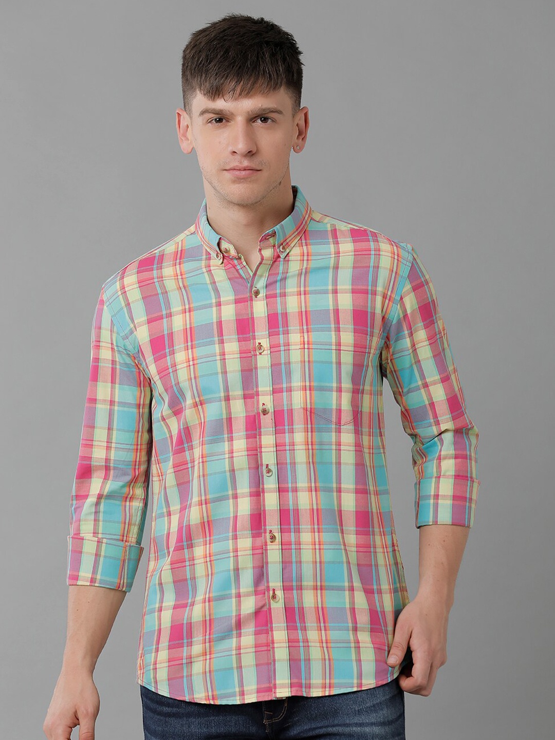 

YOVISH Premium Tartan Checks Checked Cotton Casual Shirt, Yellow