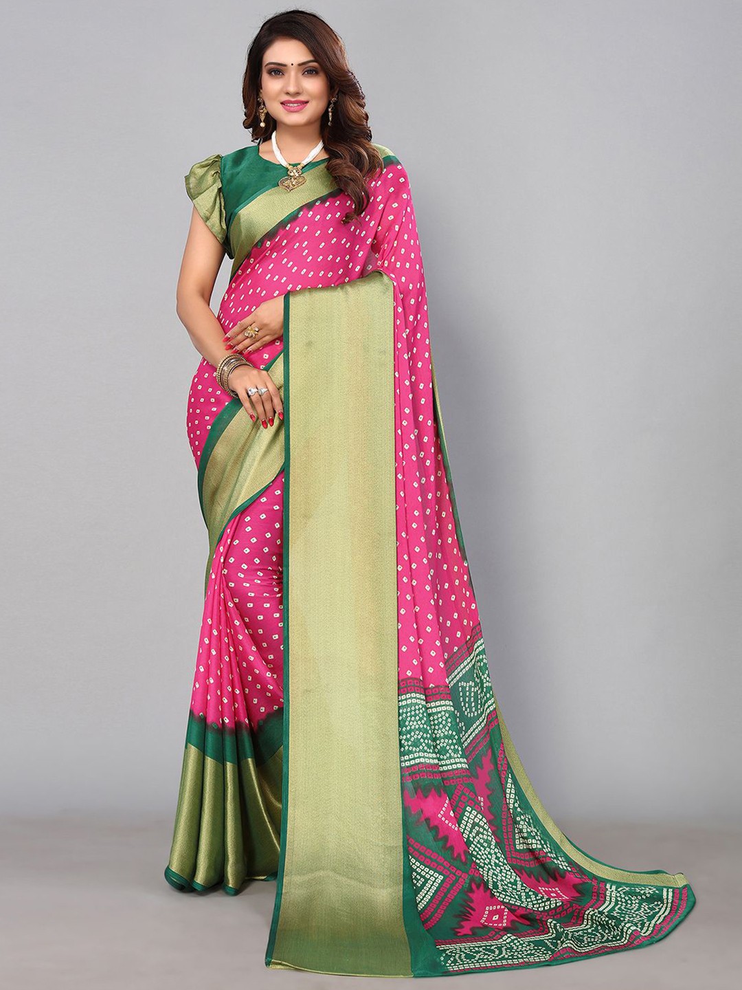 

SIRIL Bandhani Printed Saree, Pink