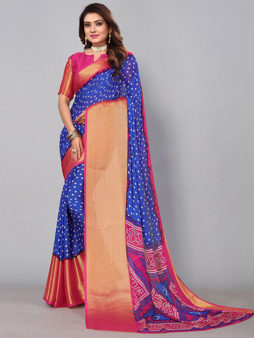 

SIRIL Bandhani Printed Zari Bandhani Saree, Blue
