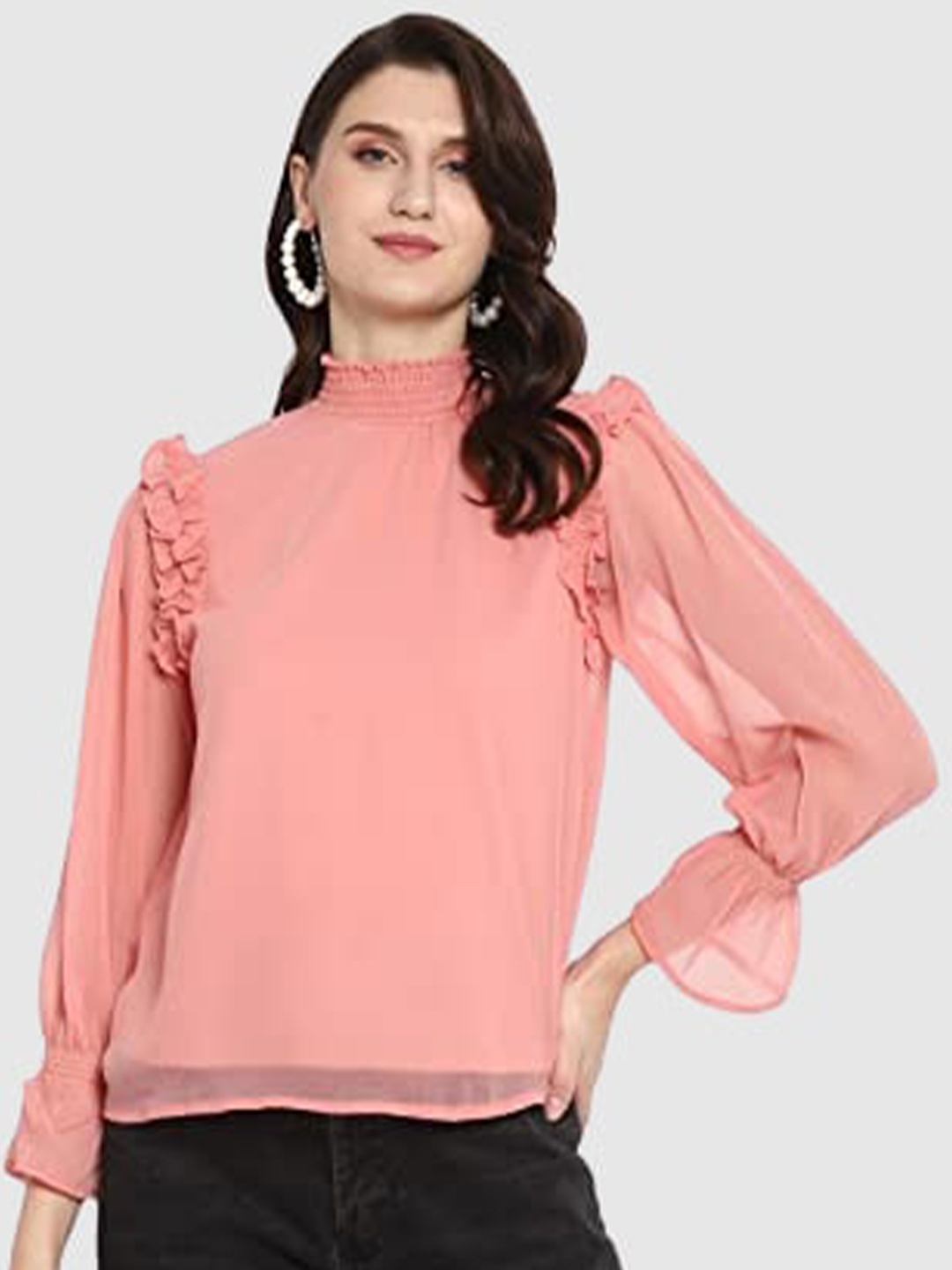 

LAMOURE BY RED CHIEF High Neck Ruffles Top, Pink