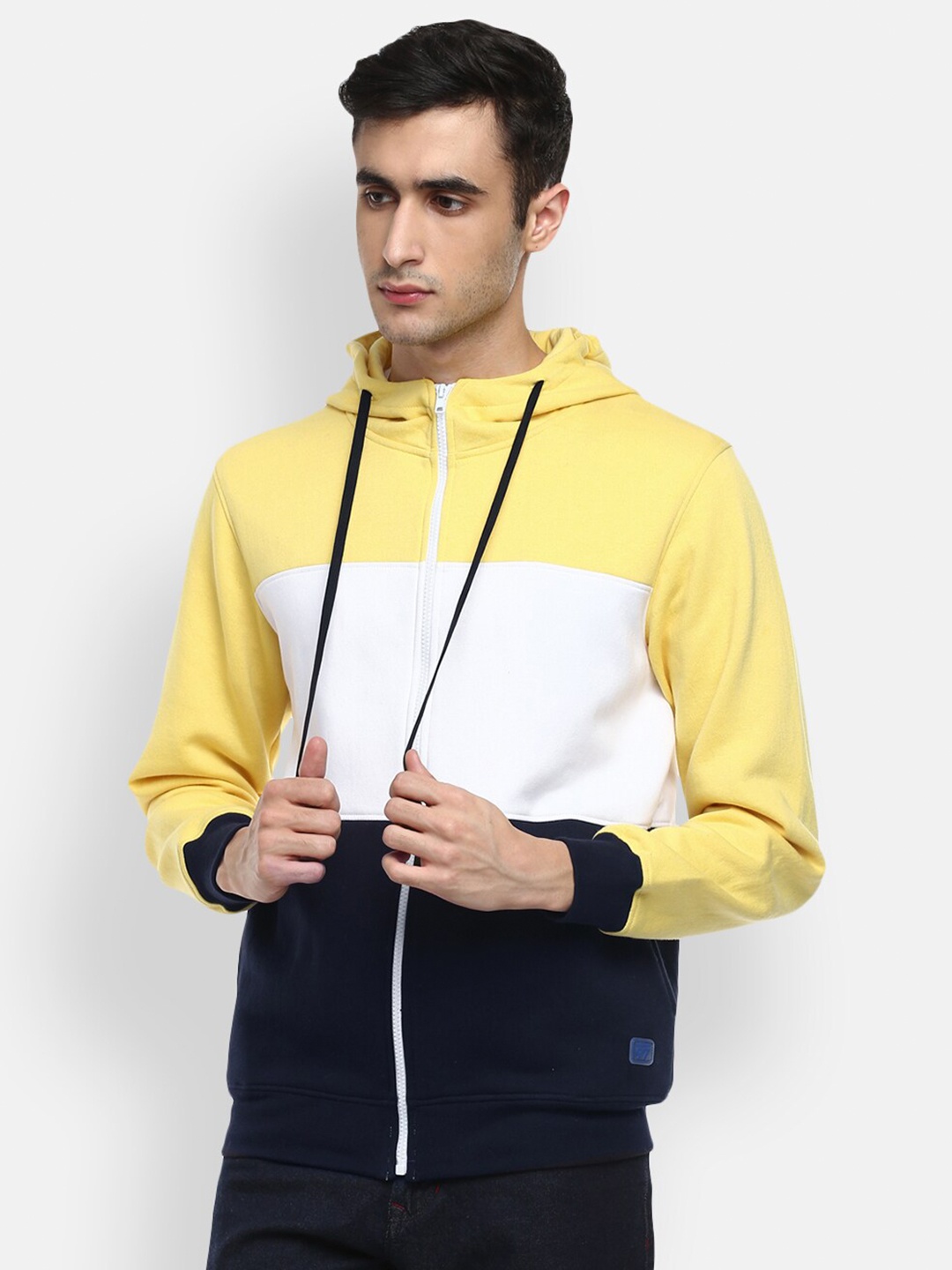 

Red Chief Colourblocked Hooded Front-Open Linen Sweatshirt, White