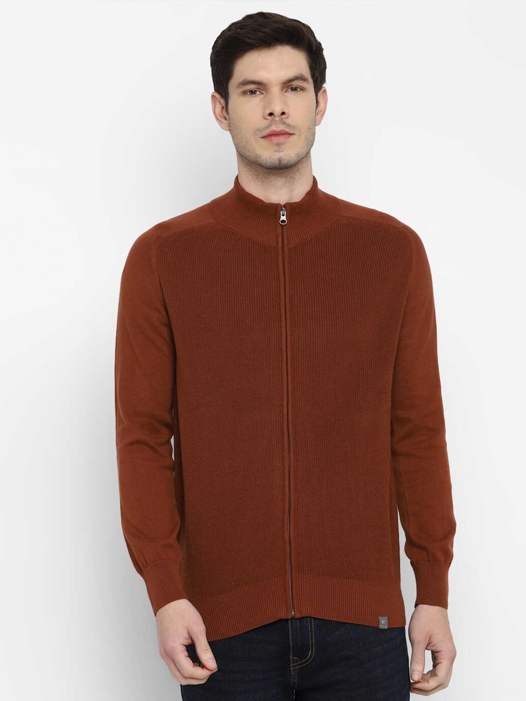 

Red Chief Mock Neck Ribbed Cotton Cardigan Sweater, Brown