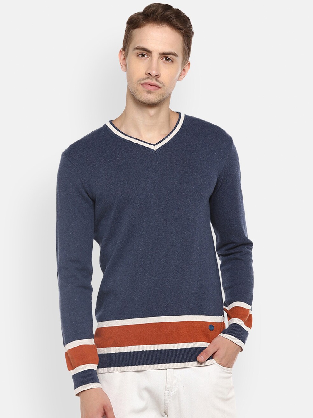 

Red Chief V-Neck Striped Pullover Cotton Sweater, Blue