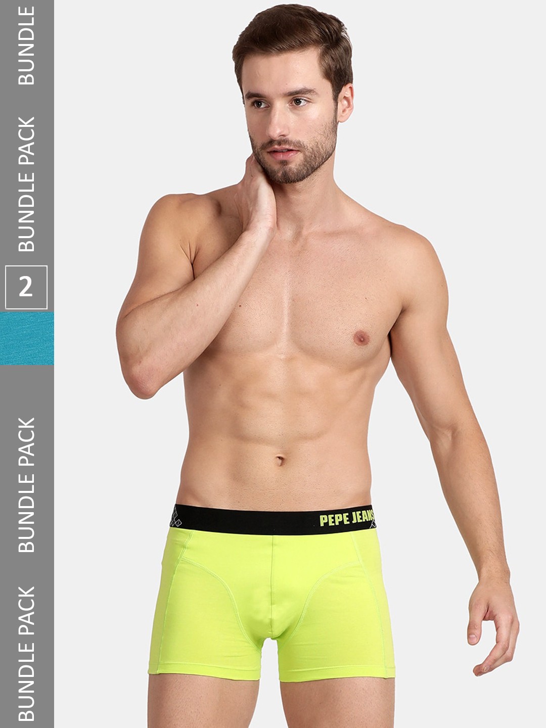 

Pepe Jeans Pack Of 2 Brand Logo Printed Outer Elastic Cotton Trunks, Lime green