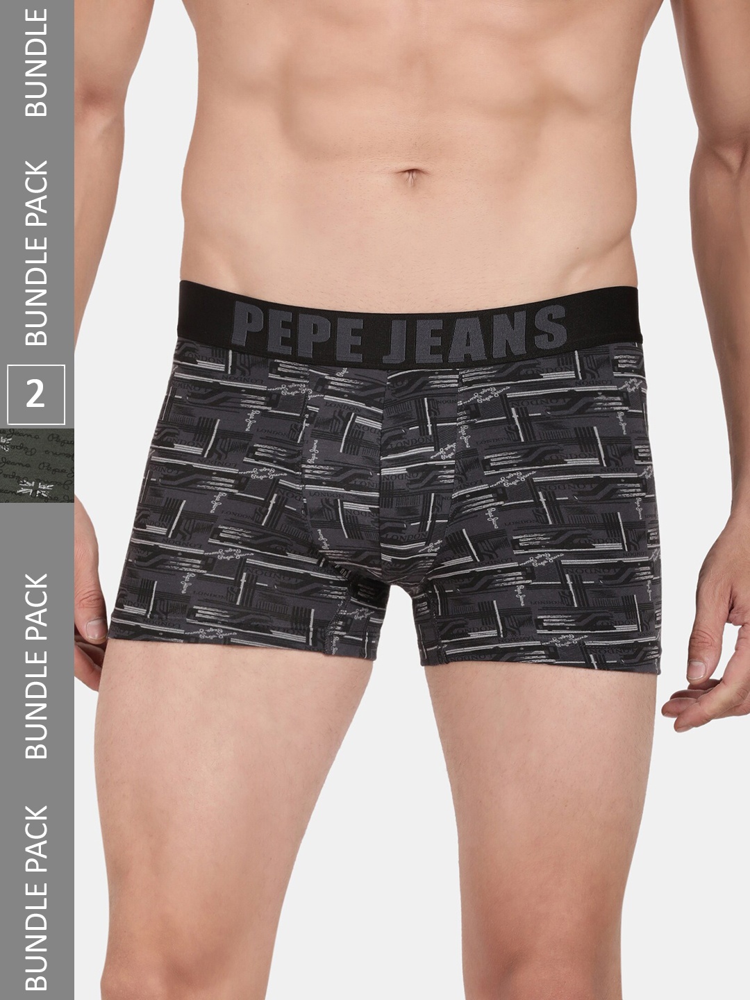 

Pepe Jeans Men Pack Of 2 Printed Outer Elastic Cotton Trunks, Black