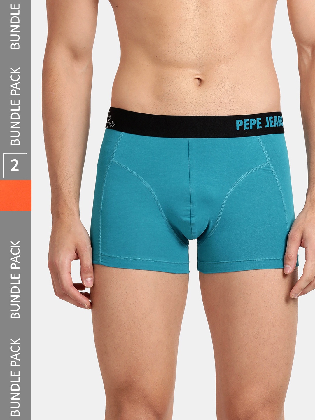 

Pepe Jeans Men Pack Of 2 Brand Logo Printed Outer Elastic Cotton Trunks, Teal