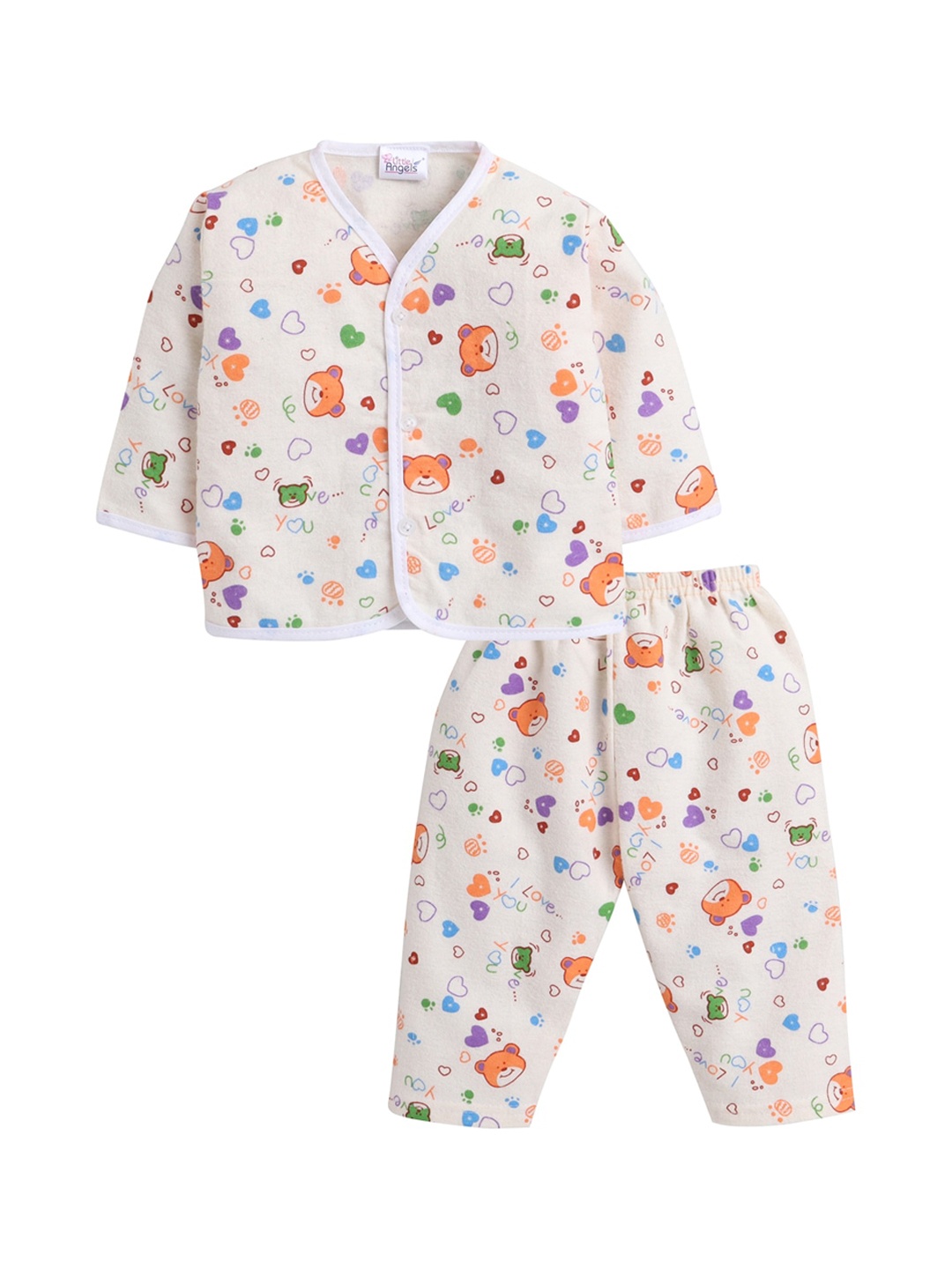 

Little Angels Infants Kids Conversational Printed Pure Cotton Night Suit, Peach
