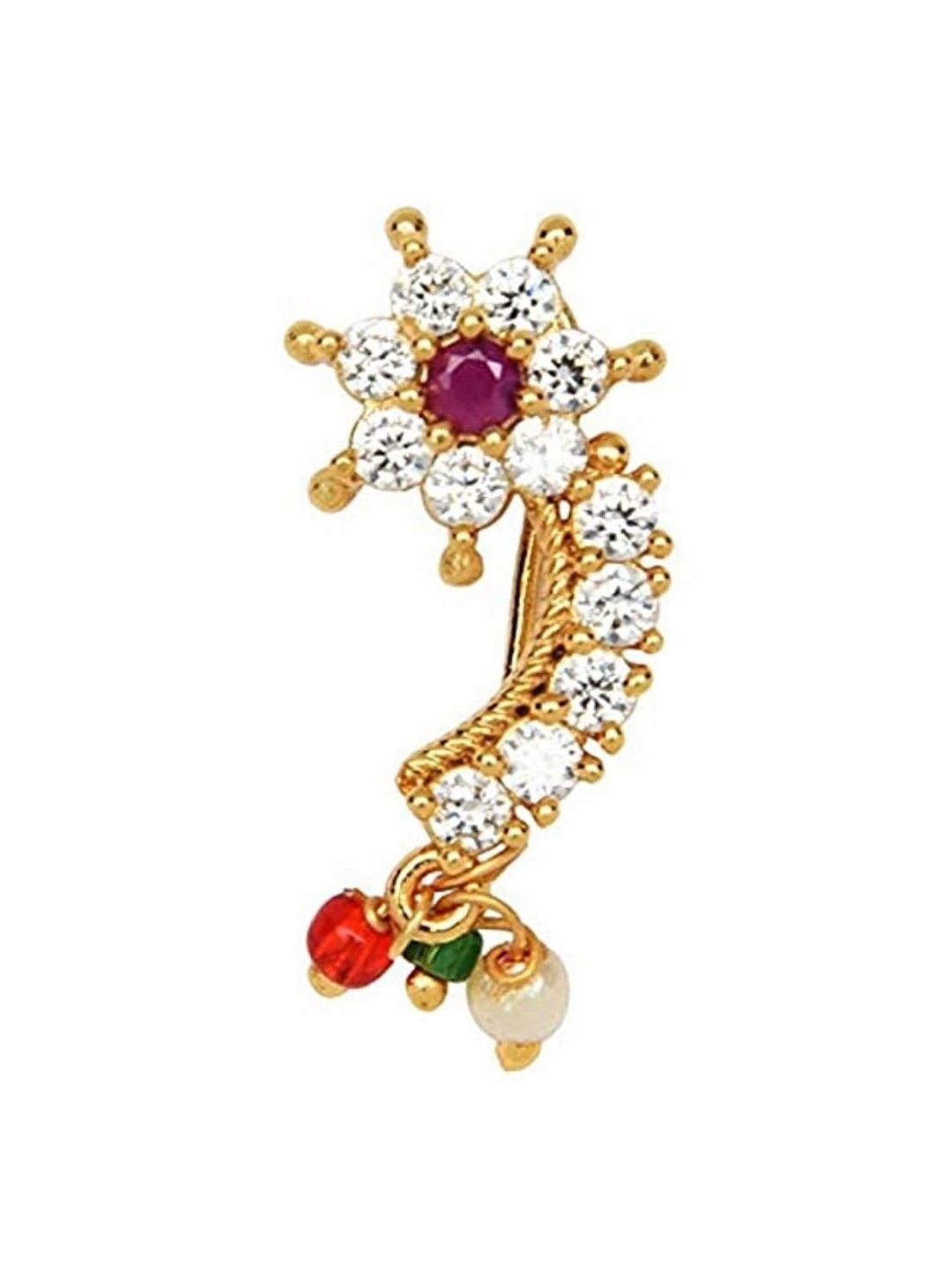 

AccessHer Gold-Plated Stone Studded & Beaded Floral Design Nose Pin