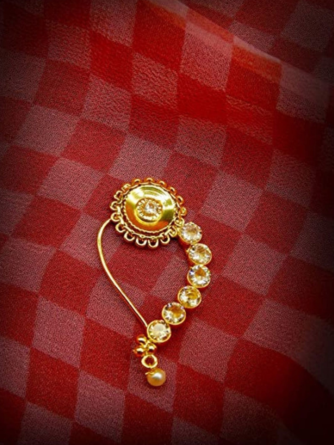 

AccessHer Gold-Plated Stone Studded & Beaded Floral Design Nath Nosepin