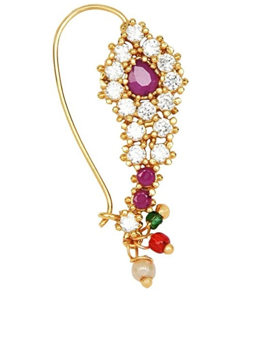 

AccessHer Gold-Plated Stone-Studded & Beaded Nosepin, Multi