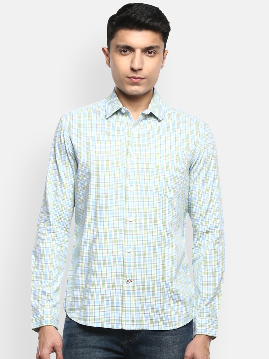 

Red Chie Checked Slim Fit Cotton Shirt, White