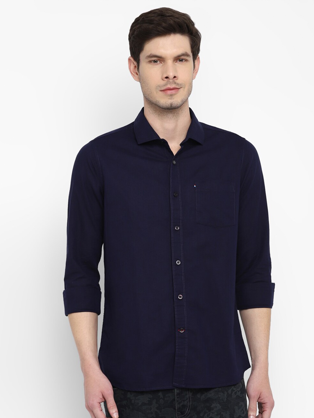 

Red Chief Slim Fit Casual Cotton Linen Shirt, Navy blue