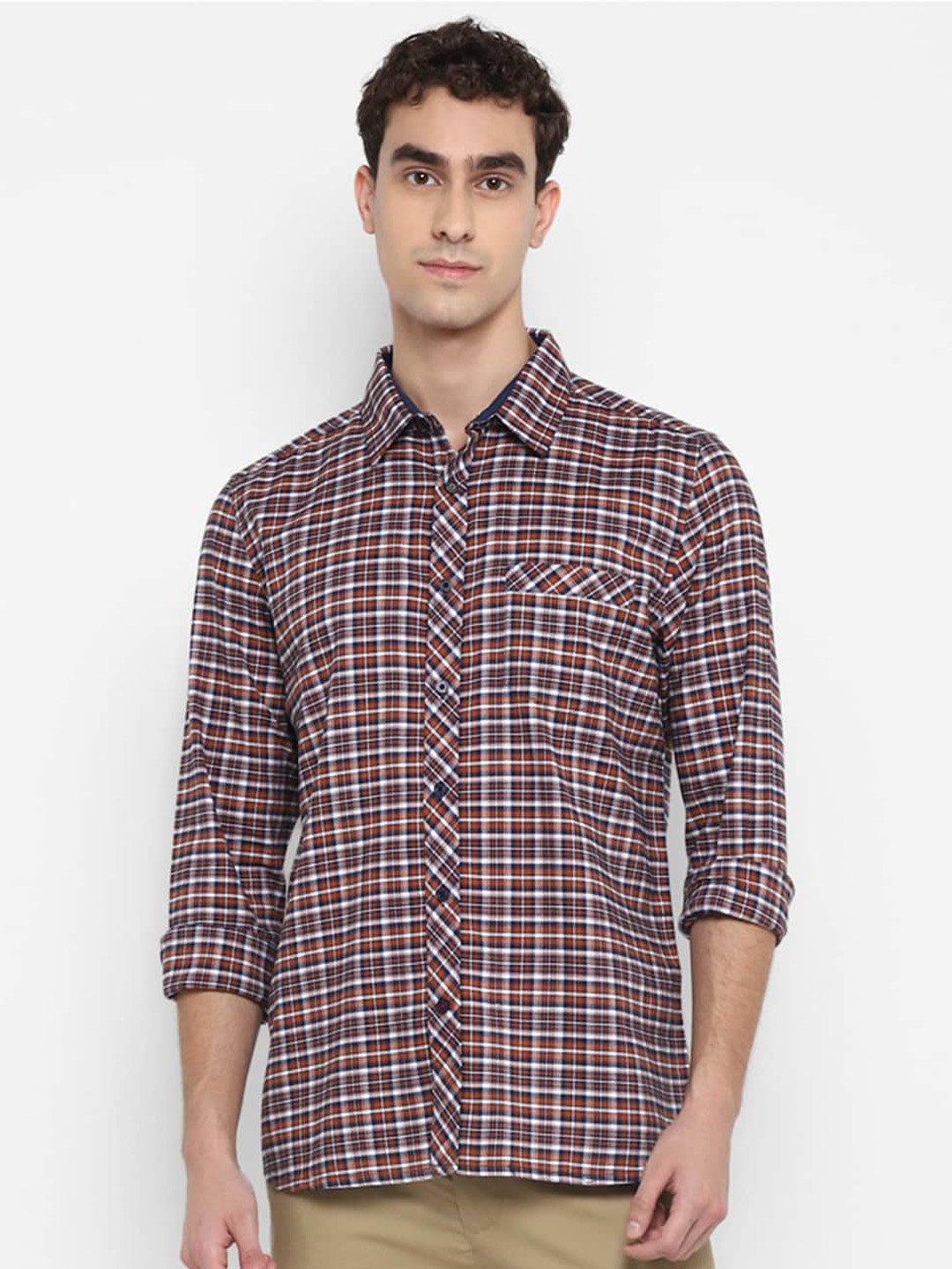 

Red Chief Checked Slim Fit Cotton Casual Shirt, Orange