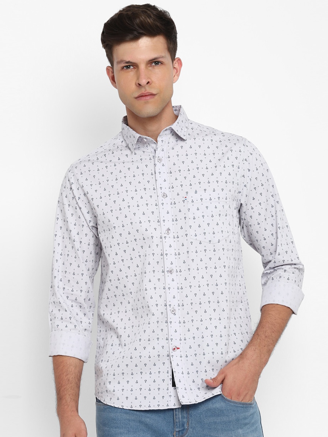

Red Chief Slim Fit Floral Printed Cotton Casual Shirt, White